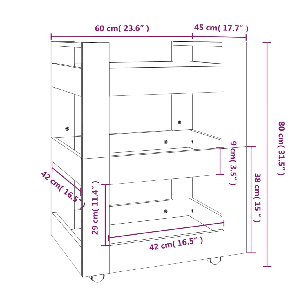 vidaXL Kitchen Trolley Smoked Oak 60x45x80 cm Engineered Wood