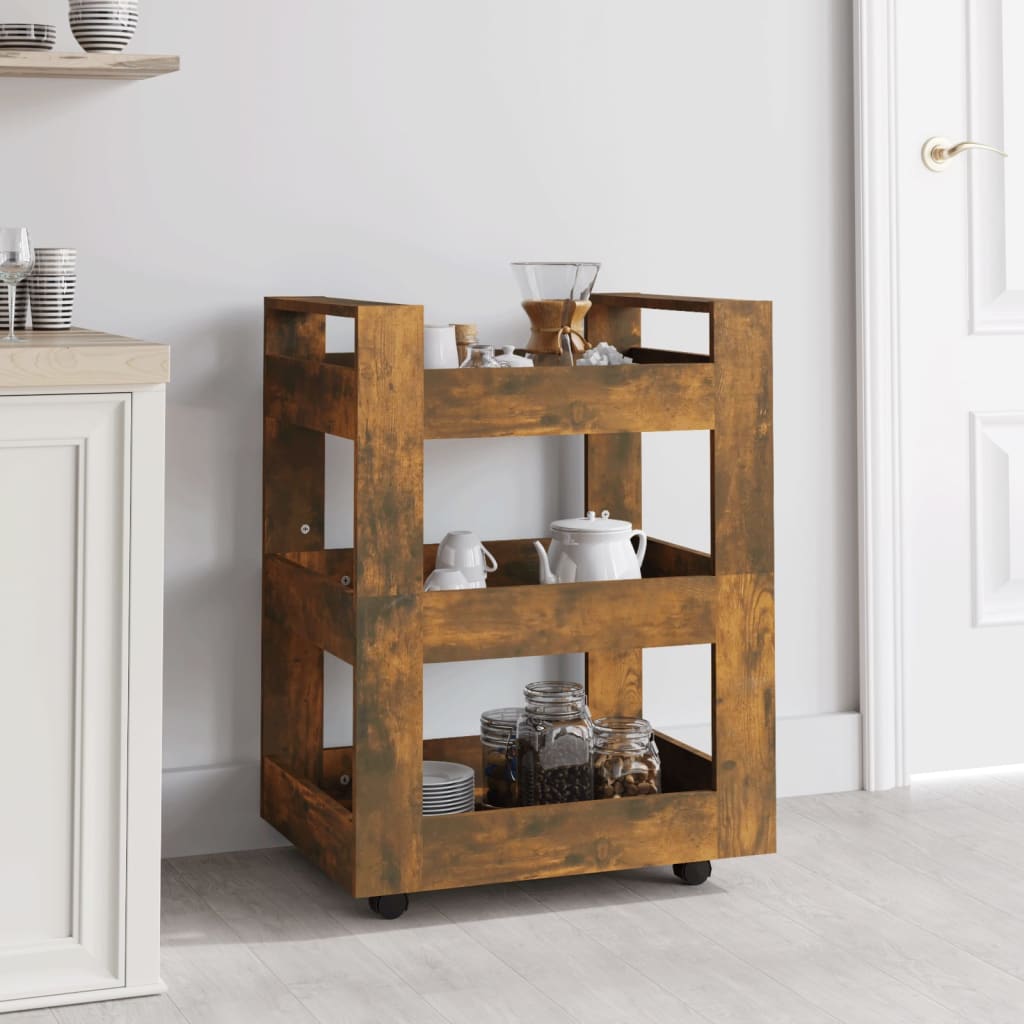 vidaXL Kitchen Trolley Smoked Oak 60x45x80 cm Engineered Wood