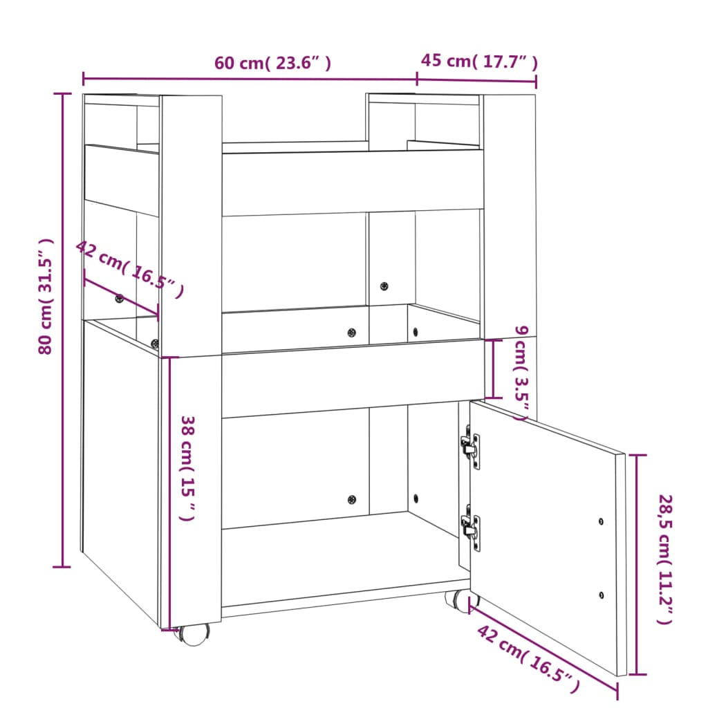 vidaXL Kitchen Trolley Grey Sonoma 60x45x80 cm Engineered Wood