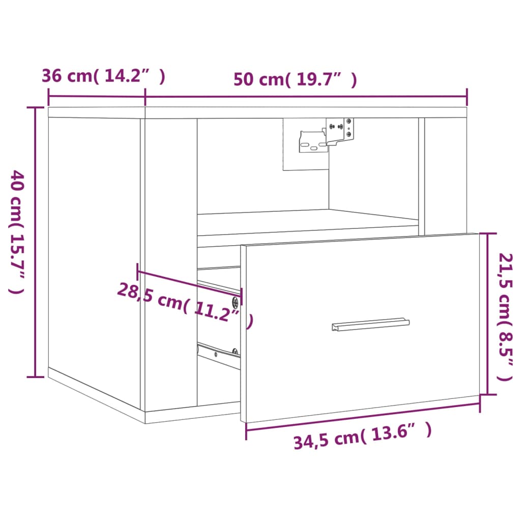 vidaXL Wall-mounted Bedside Cabinets 2 pcs Brown Oak 50x36x40 cm