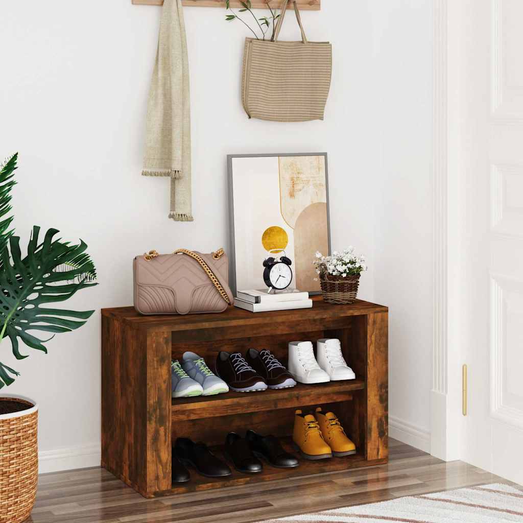 Shoe Rack Smoked Oak 75x35x45 cm Engineered Wood