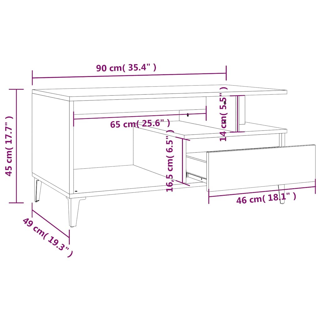 Coffee Table Concrete Grey 90x49x45 cm Engineered Wood