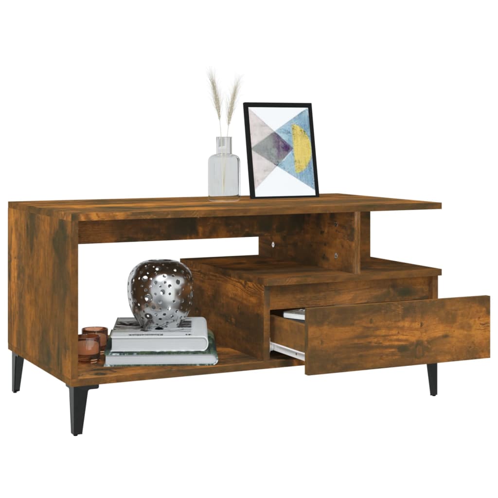Coffee Table Smoked Oak 90x49x45 cm Engineered Wood
