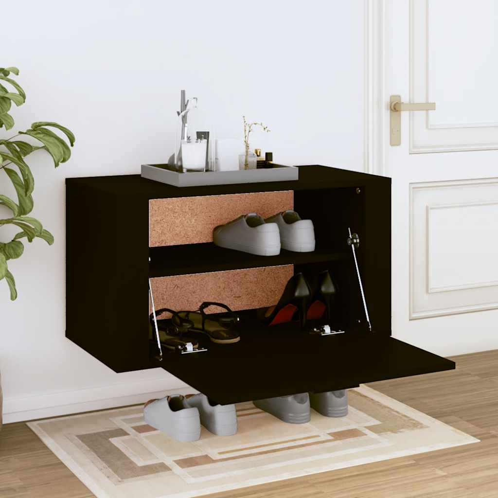 Wall-mounted Shoe Cabinet | Black | Engineered wood | Medium
