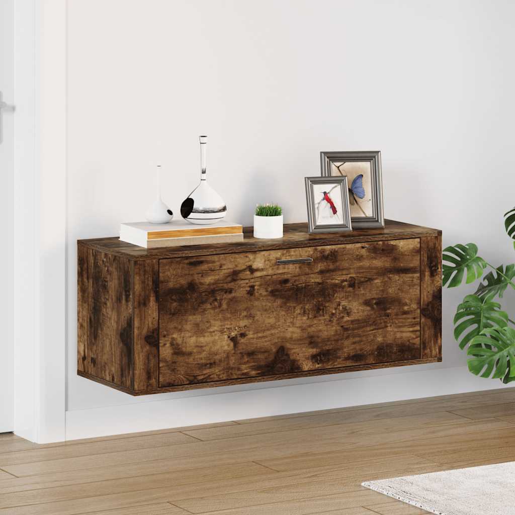 Wall Shoe Cabinet Smoked Oak 100x35x38 cm Engineered Wood