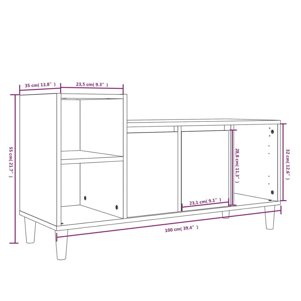 vidaXL TV Cabinet Brown Oak 100x35x55 cm Engineered Wood