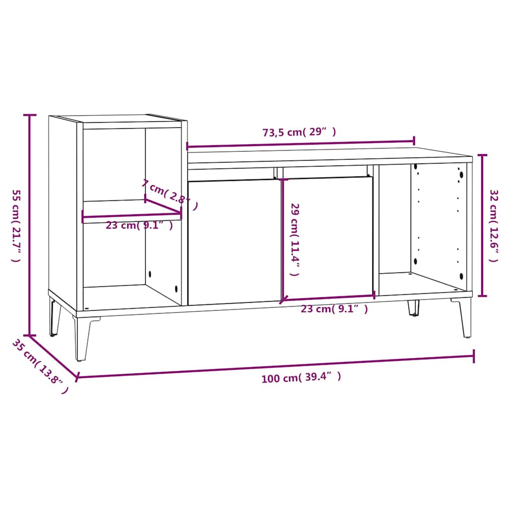TV Cabinet Smoked Oak 100x35x55 cm Engineered Wood