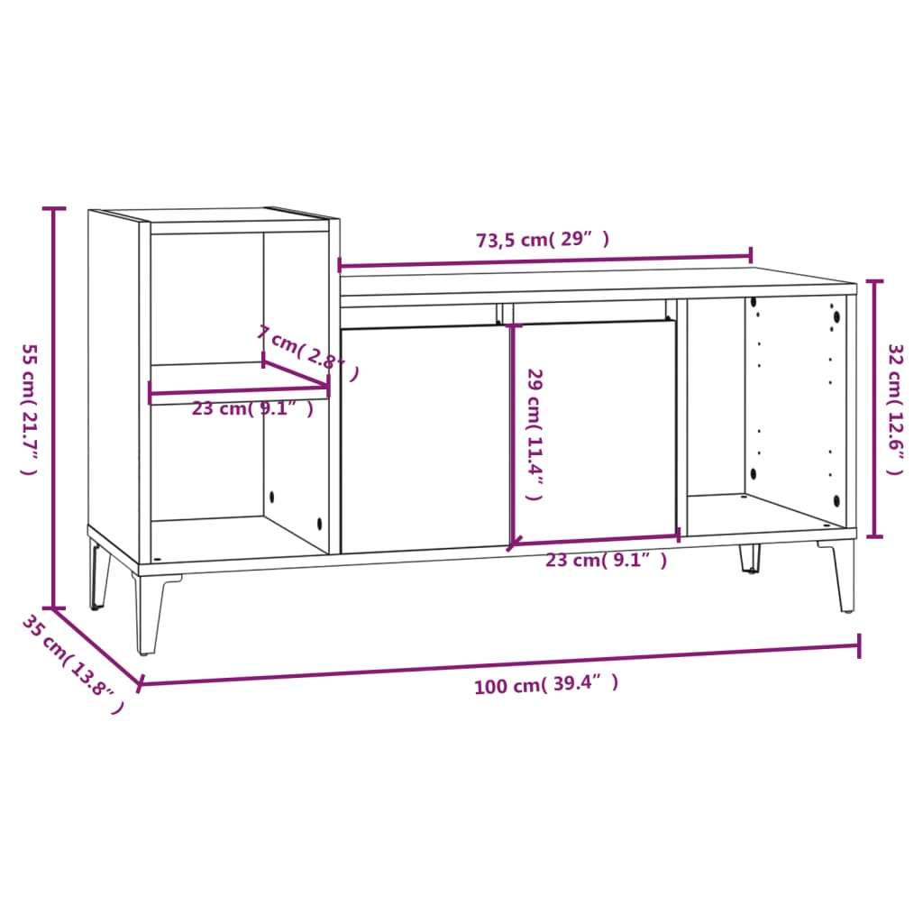 vidaXL TV Cabinet Brown Oak 100x35x55 cm Engineered Wood