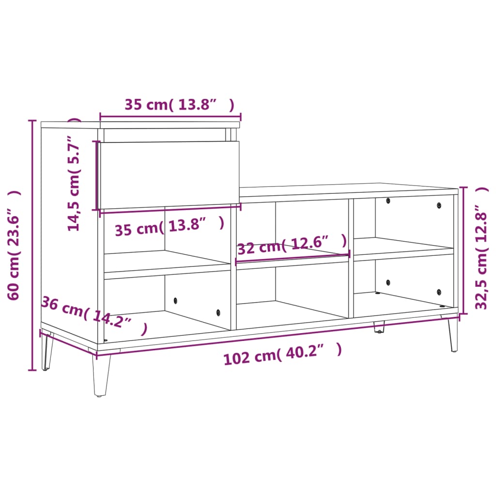 vidaXL Shoe Cabinet Grey Sonoma 102x36x60 cm Engineered Wood