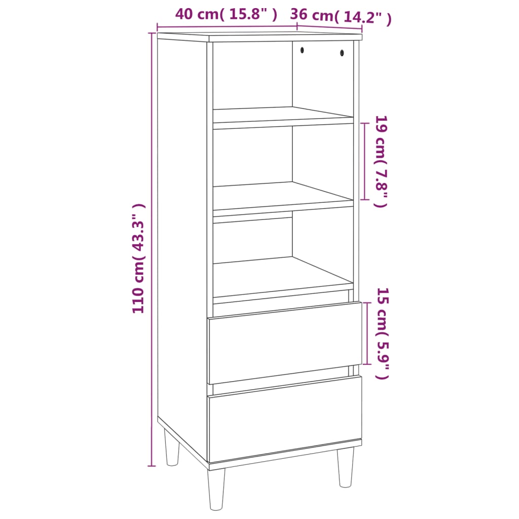 Highboard Gerookt Eiken 40x36x110 cm Engineered Wood