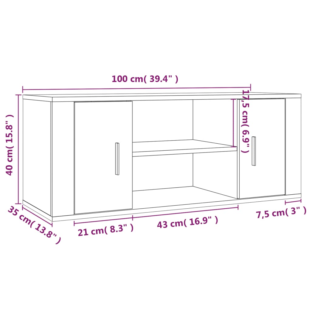 vidaXL TV Cabinet Brown Oak 100x35x40 cm Engineered Wood