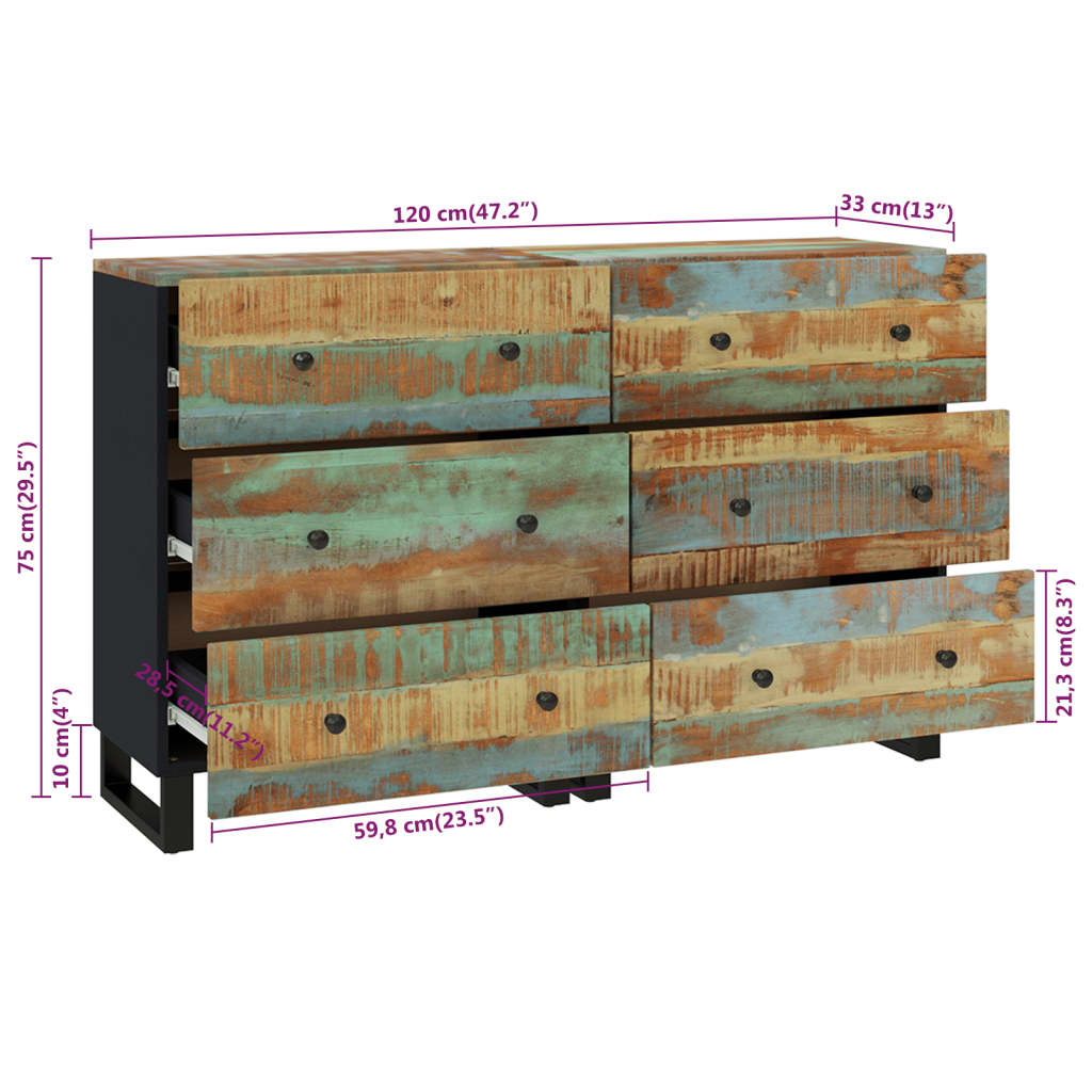 vidaXL Sideboards 2 pcs 60x33x75 cm Solid Wood Reclaimed