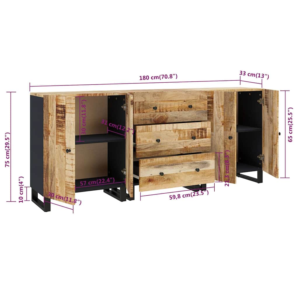 Sideboards 3 pcs Rough Mango Wood