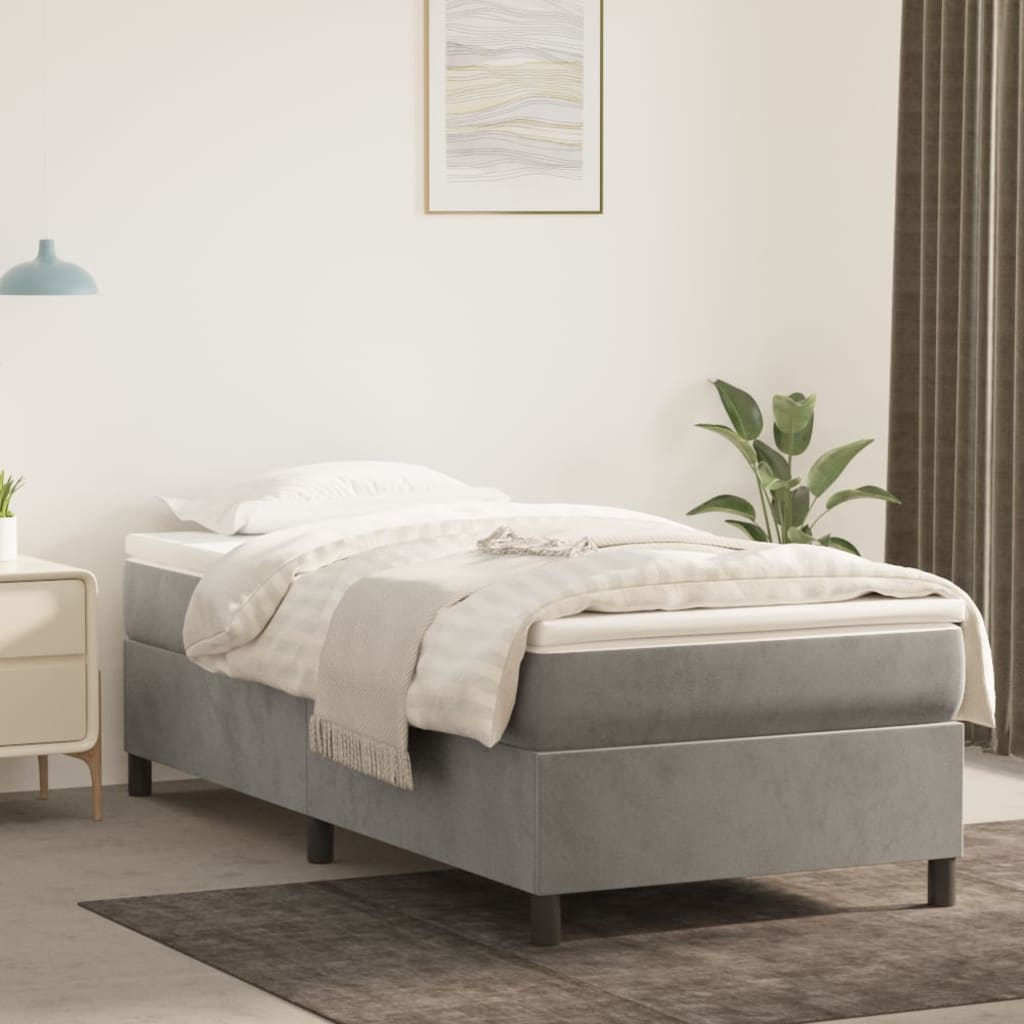 Box Spring Bed Frame Light Grey Twin Velvet (US Only)