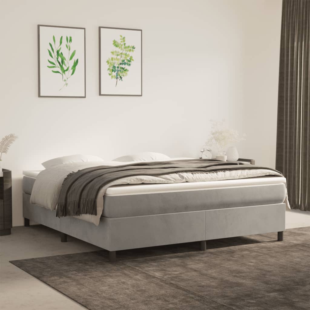 Box Spring Bed Frame Light Grey King Velvet (US Only)