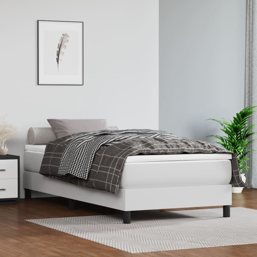 Box Spring Bed Frame White Single Faux Leather (UK/IE/FI/NO only)
