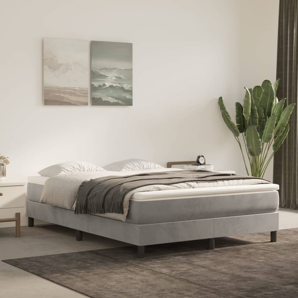 Box Spring Bed Frame Light Grey Double Velvet (UK/IE/FI/NO only)