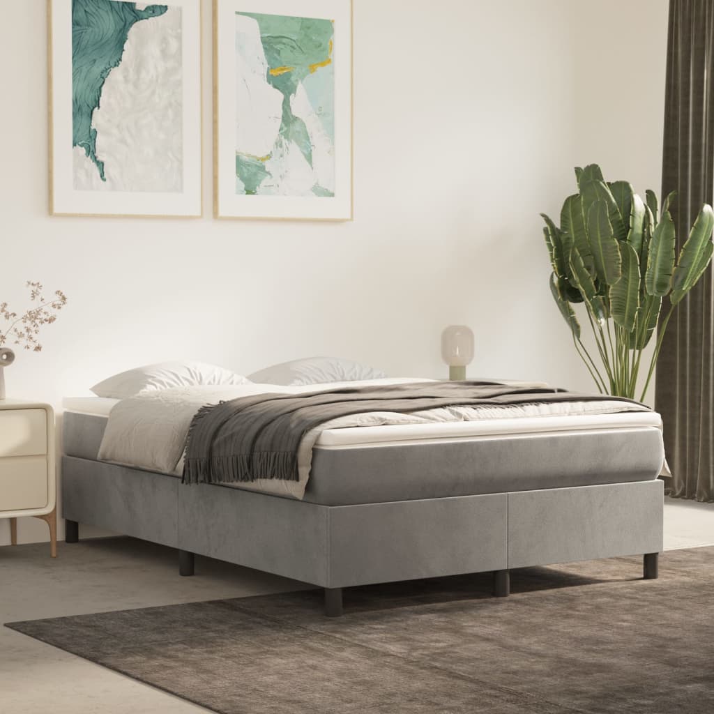 Box Spring Bed Frame Light Grey Double Velvet (UK/IE/FI/NO only)