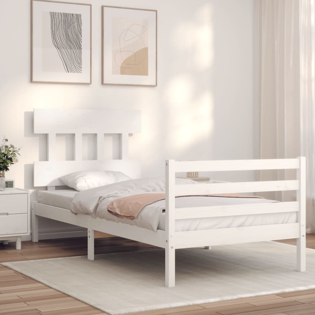 vidaXL Bed Frame without Mattress White Small Single Solid Wood