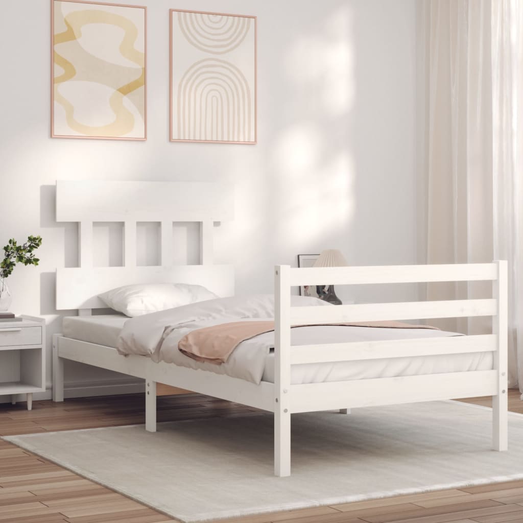 vidaXL Bed Frame without Mattress White Small Single Solid Wood