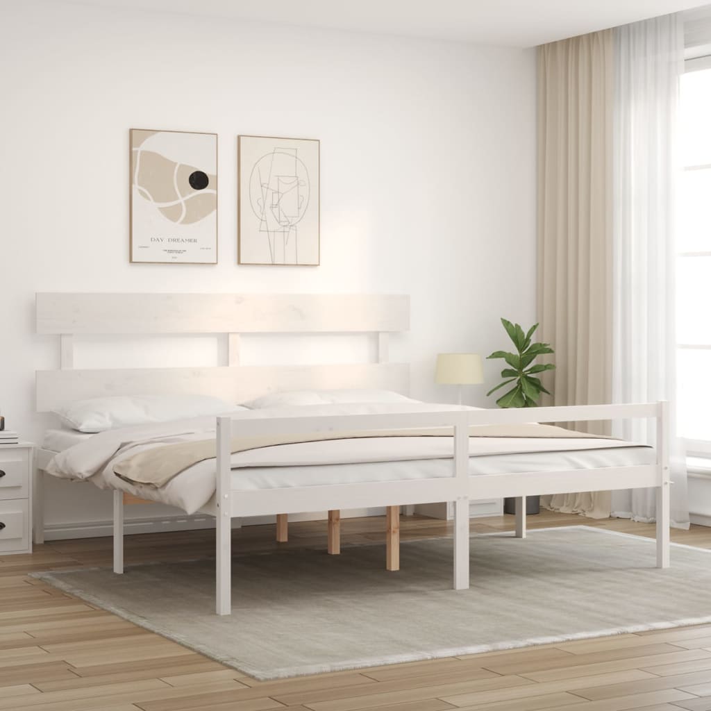 Senior Bed without Mattress White Super King Size Solid Wood