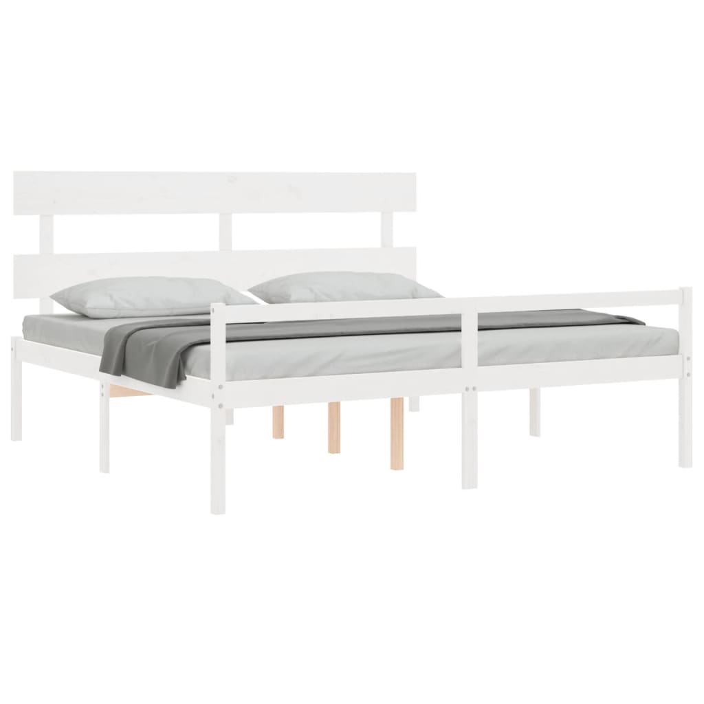 Senior Bed without Mattress White Super King Size Solid Wood