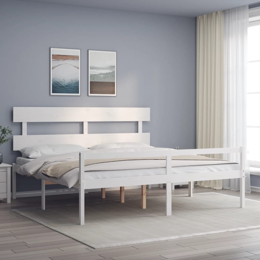 Senior Bed without Mattress White Super King Size Solid Wood