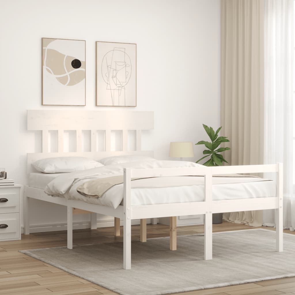 Senior Bed without Mattress White 140x190 cm Solid Wood