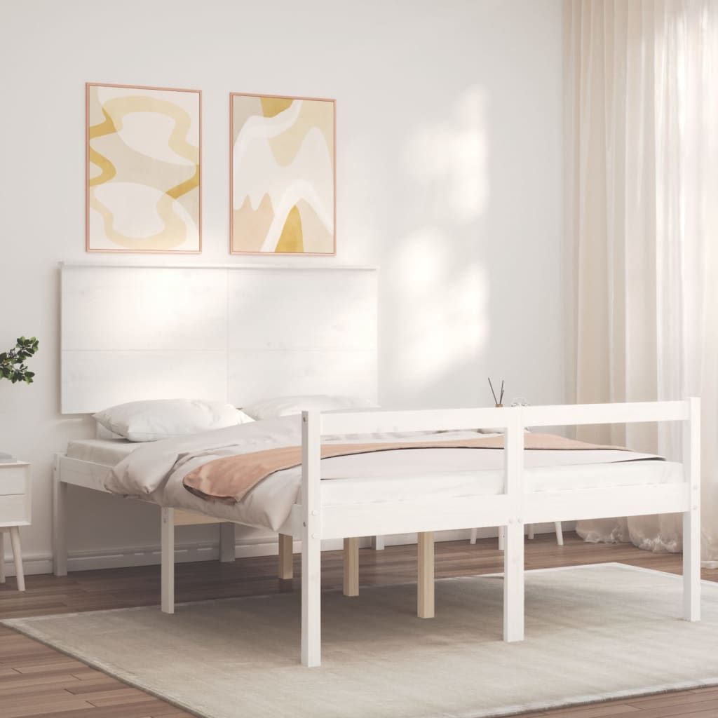 Senior Bed without Mattress White 140x190 cm Solid Wood