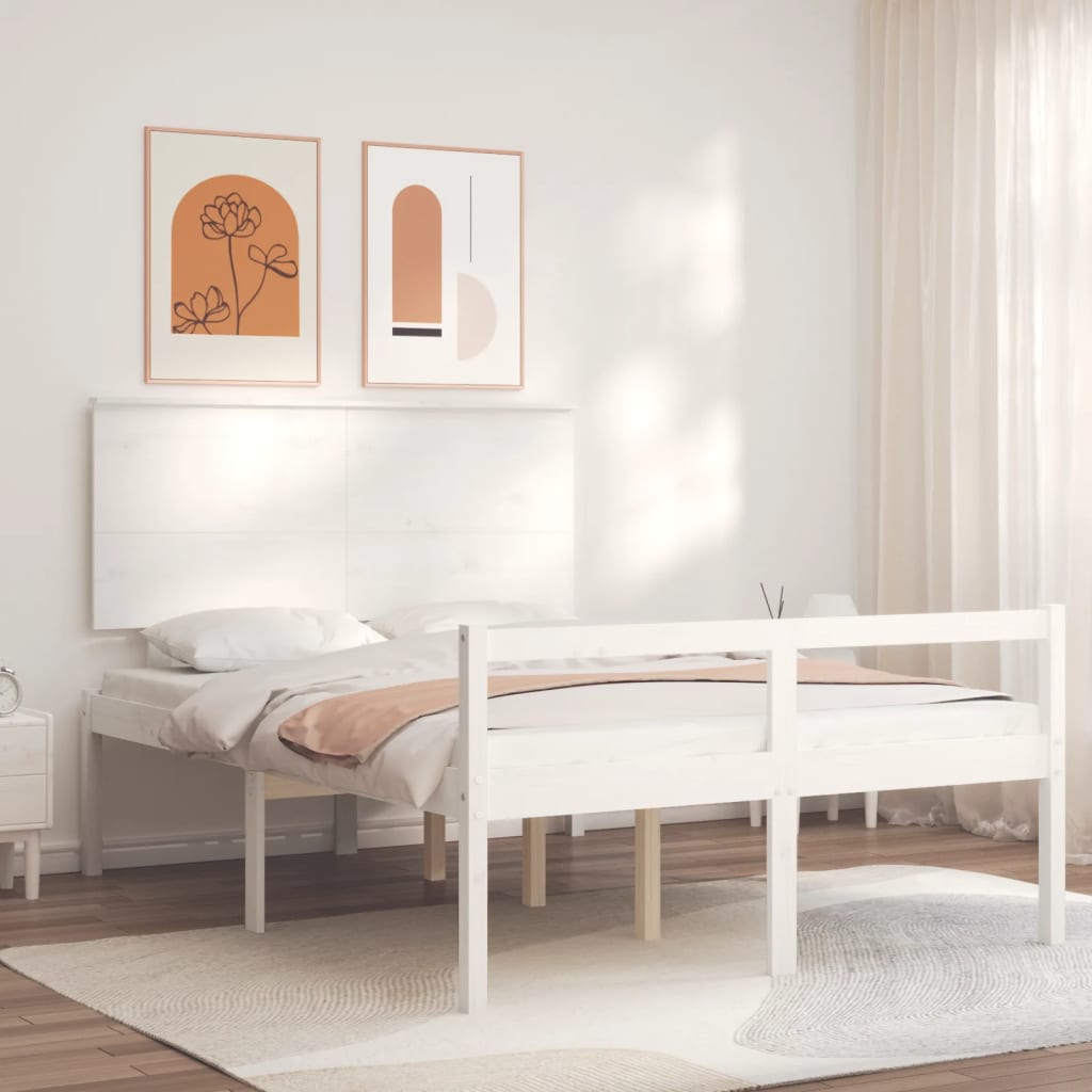 Senior Bed without Mattress White 140x190 cm Solid Wood