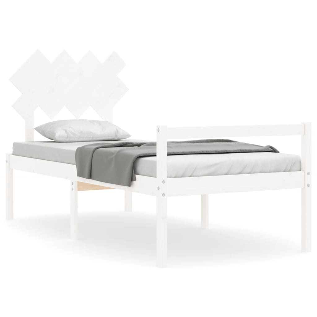 Senior Bed without Mattress White Single Solid Wood
