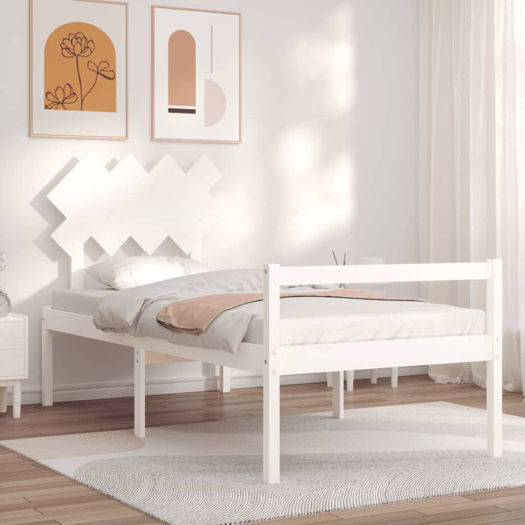 Senior Bed without Mattress White Single Solid Wood