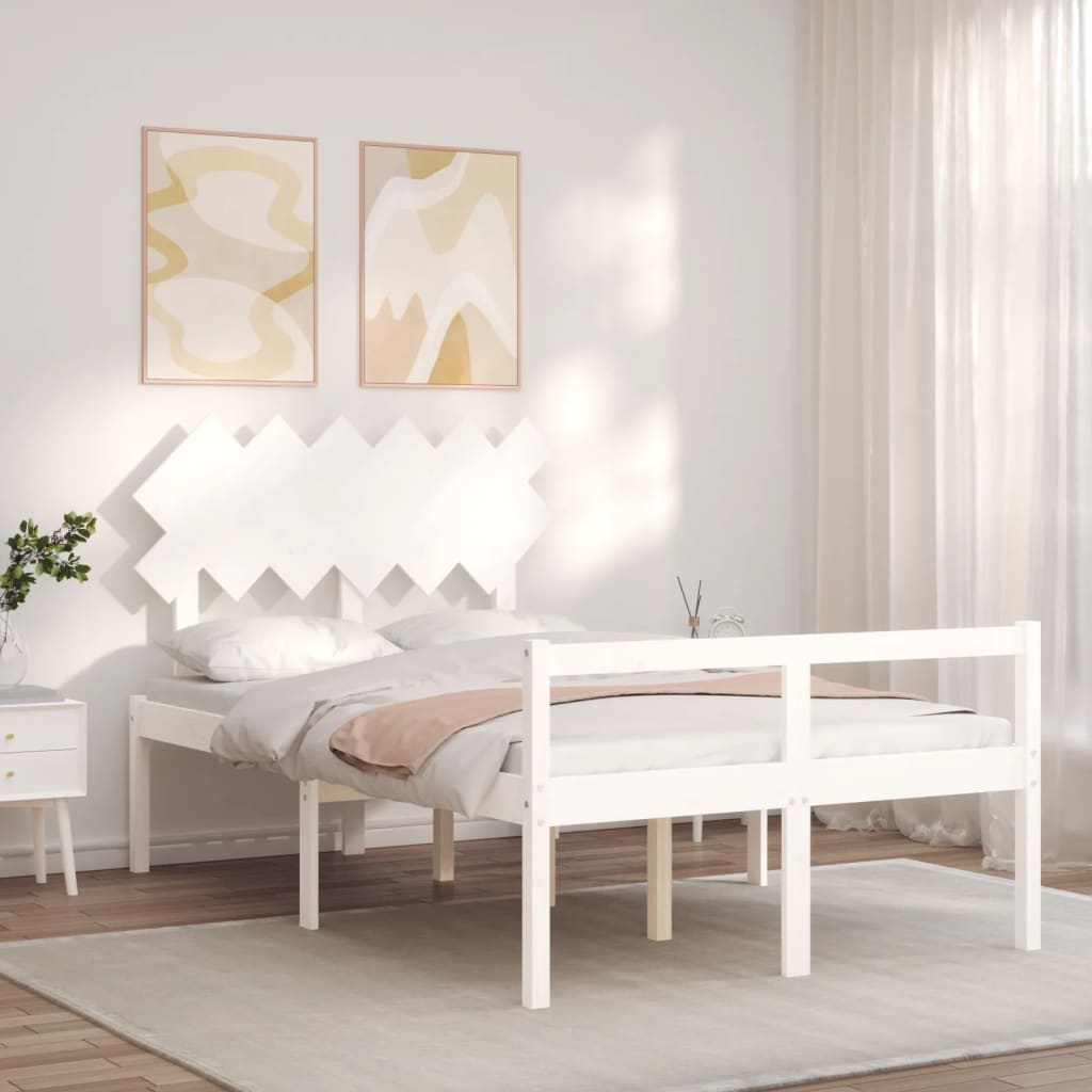 Senior Bed without Mattress White Double Solid Wood