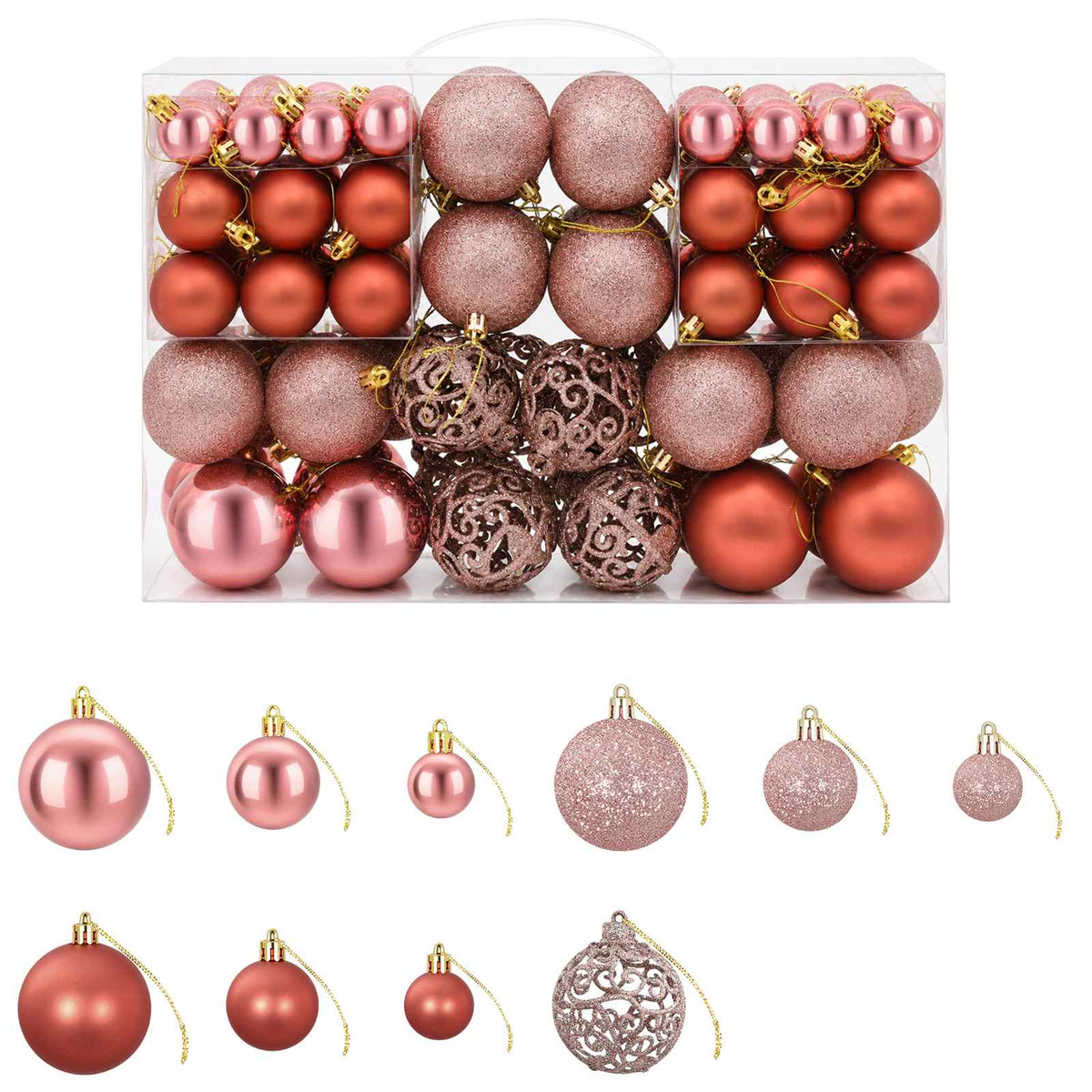 Christmas Baubles 100 pcs Pink and Rose 3 / 4 / 6 cm