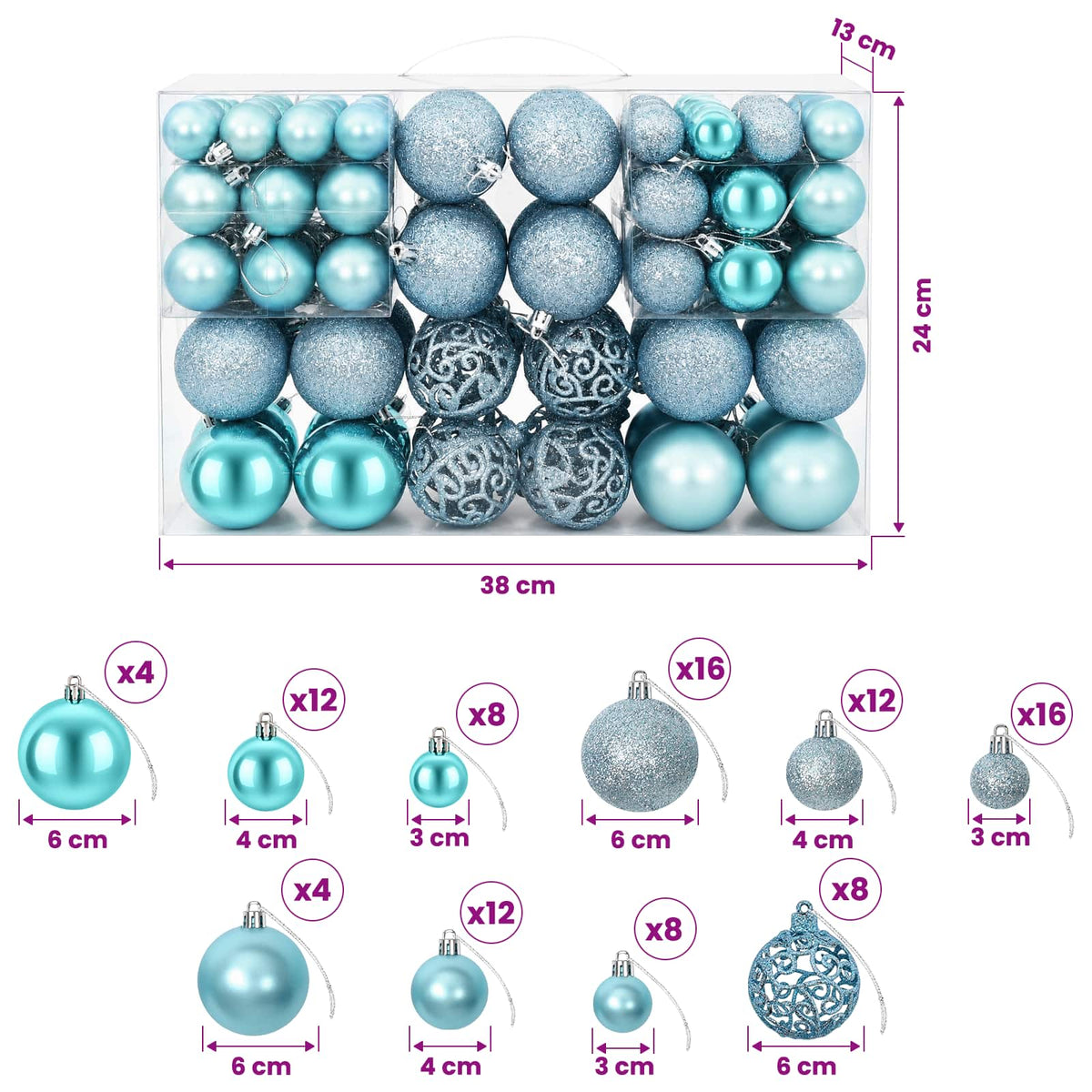 Christmas Baubles 100 pcs Turquoise 3 / 4 / 6 cm