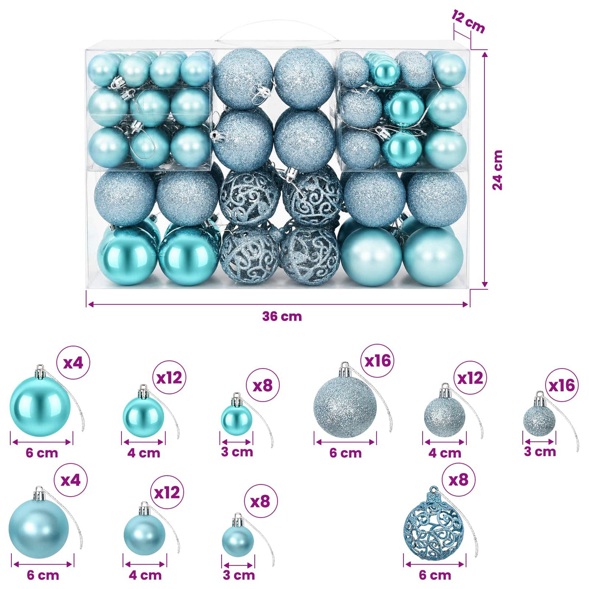 Christmas Baubles 100 pcs Turquoise 3 / 4 / 6 cm