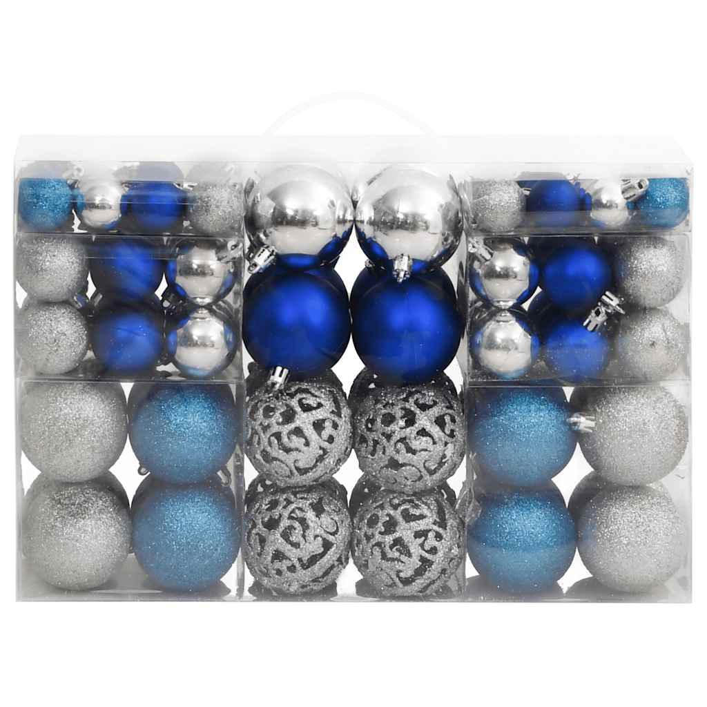 Christmas Baubles 100 pcs Blue and Silver 3 / 4 / 6 cm