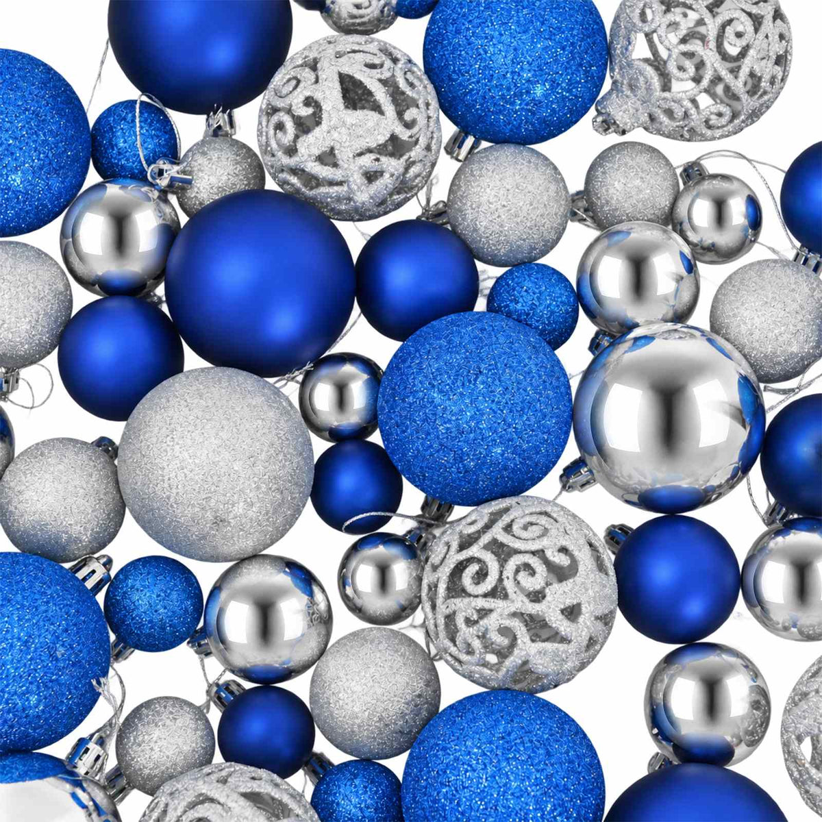 Christmas Baubles 100 pcs Blue and Silver 3 / 4 / 6 cm