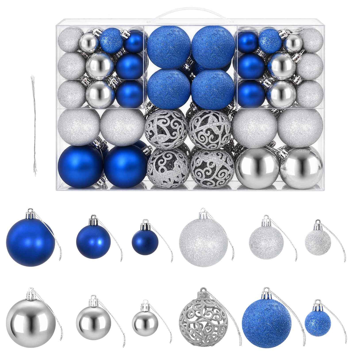 Christmas Baubles 100 pcs Blue and Silver 3 / 4 / 6 cm