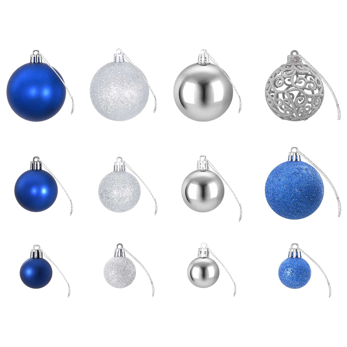 Christmas Baubles 100 pcs Blue and Silver 3 / 4 / 6 cm