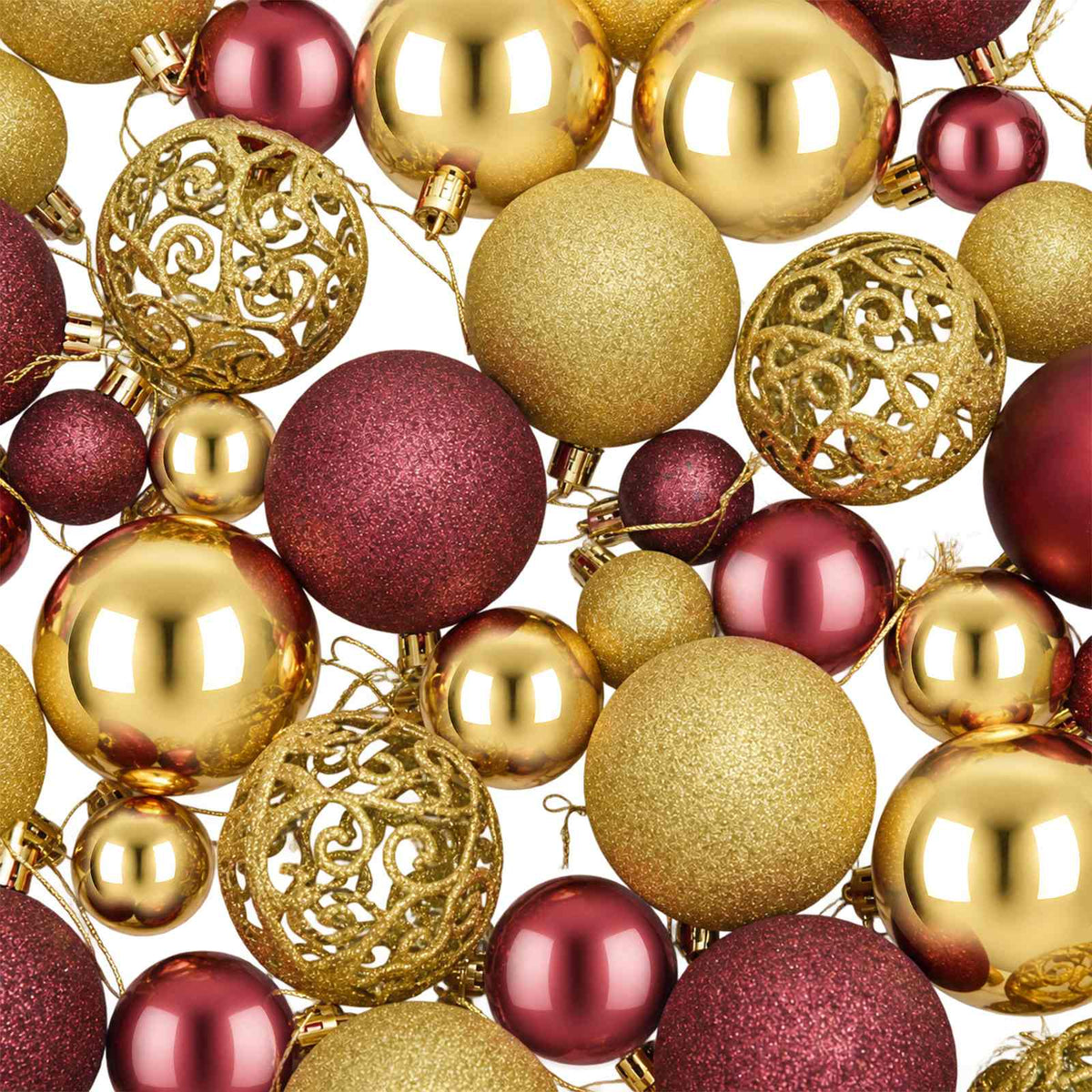 Christmas Baubles 100 pcs Gold and Wine Red 3 / 4 / 6 cm