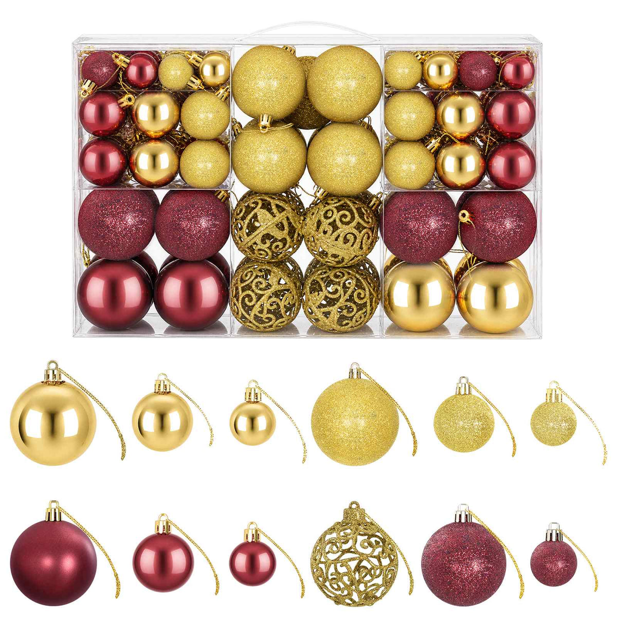 Christmas Baubles 100 pcs Gold and Wine Red 3 / 4 / 6 cm