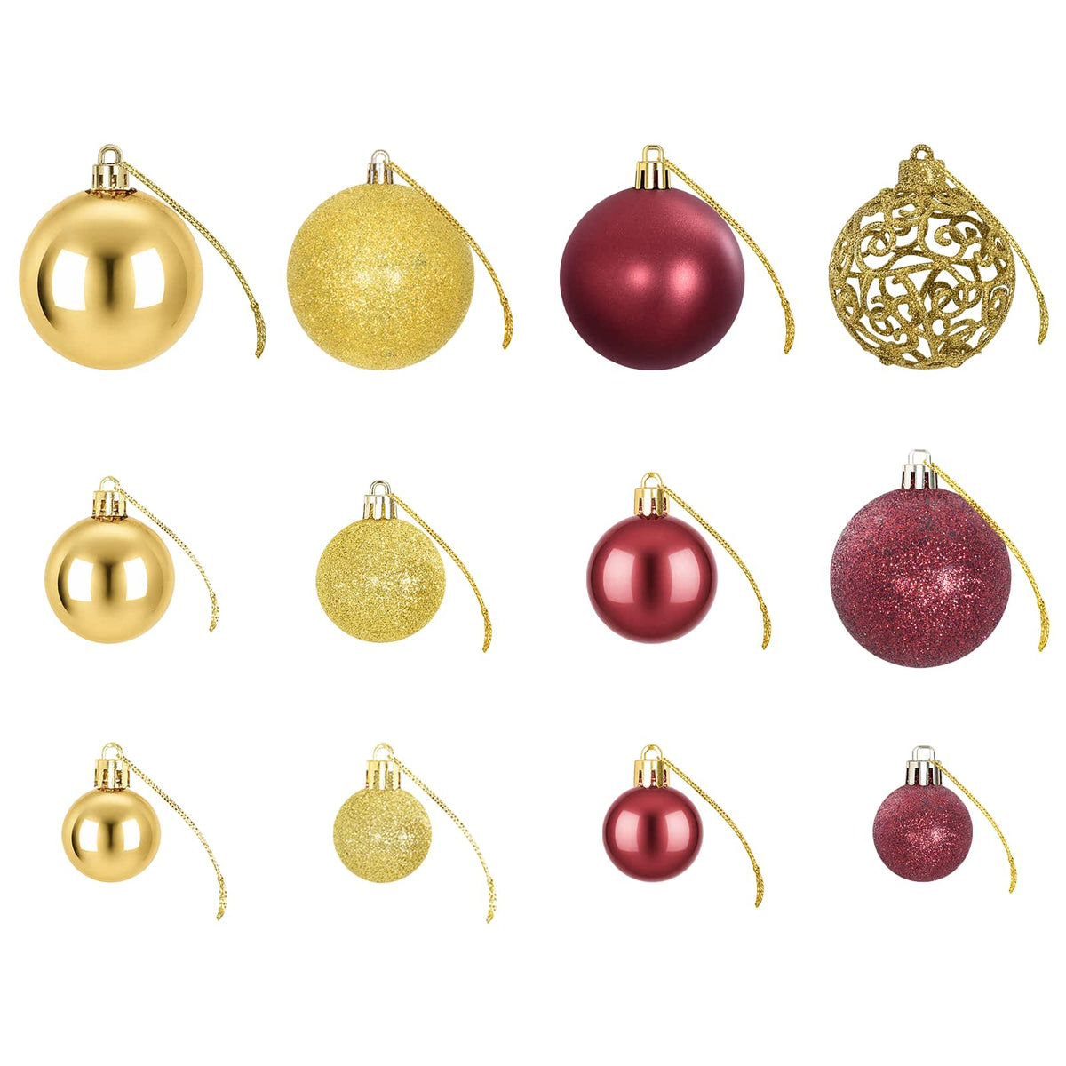Christmas Baubles 100 pcs Gold and Wine Red 3 / 4 / 6 cm