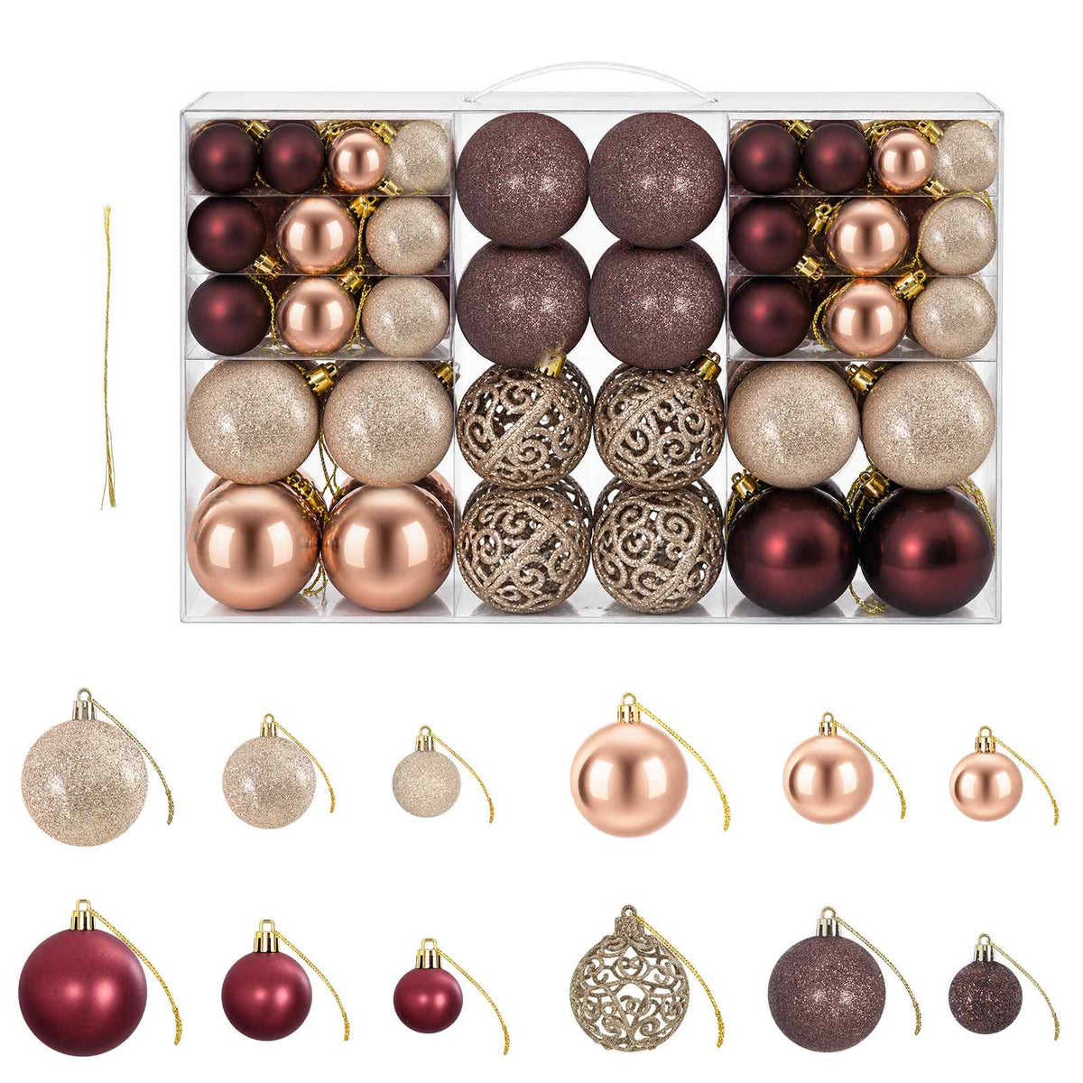 Christmas Baubles 100 pcs Champagne and Brown 3 / 4 / 6 cm