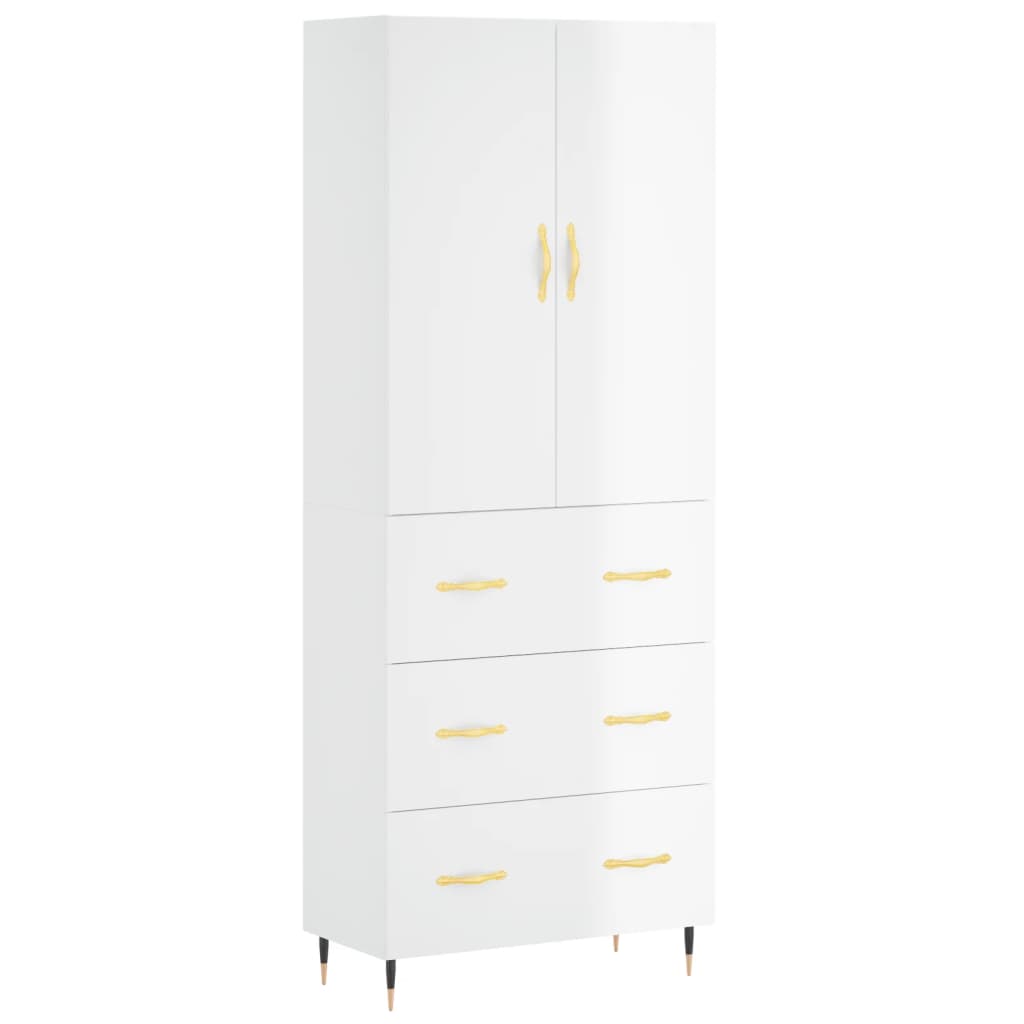 vidaXL Highboard High Gloss White 69.5x34x180 cm Engineered Wood