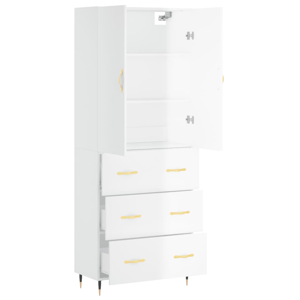 vidaXL Highboard High Gloss White 69.5x34x180 cm Engineered Wood