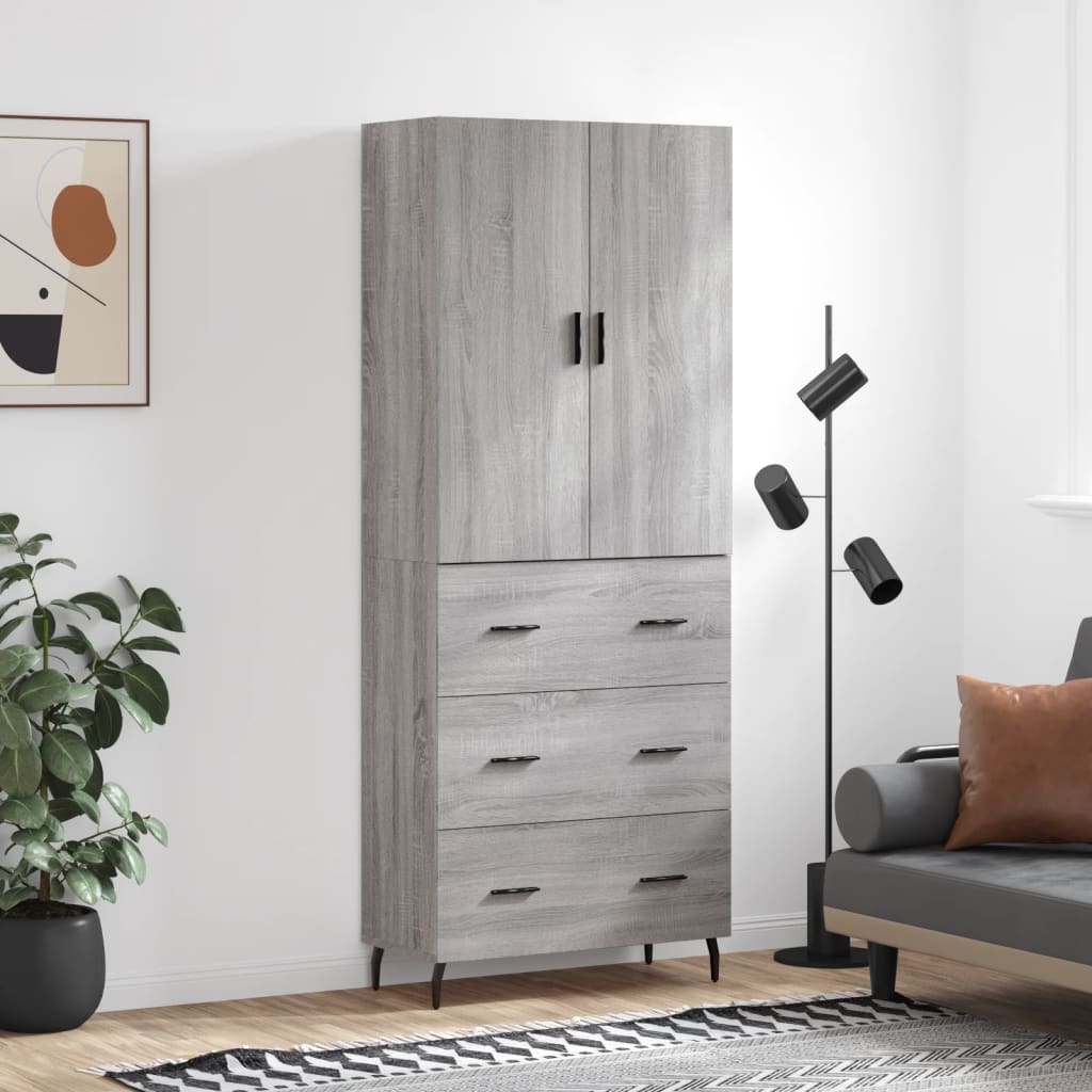 Highboard Grey Sonoma 69,5x34x180 cm Engineered Wood