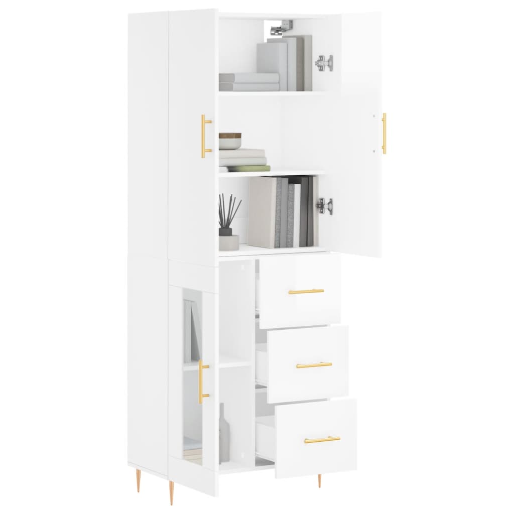 vidaXL Highboard High Gloss White 69.5x34x180 cm Engineered Wood