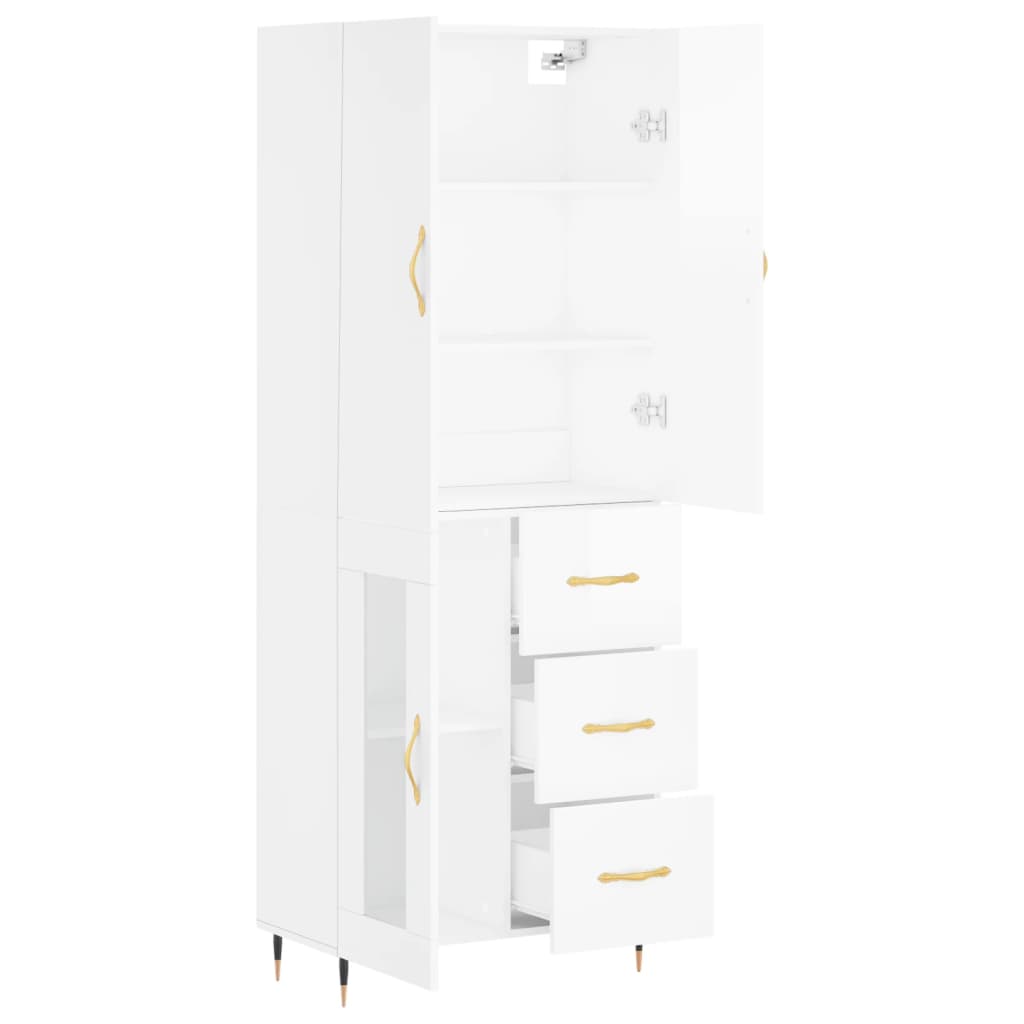 vidaXL Highboard High Gloss White 69.5x34x180 cm Engineered Wood