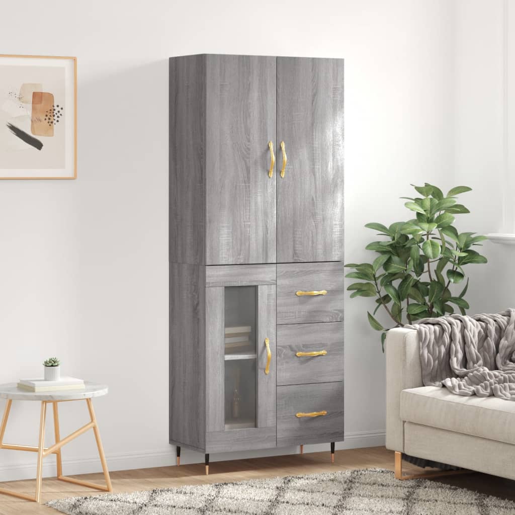 Highboard Grey Sonoma 69,5x34x180 cm Engineered Wood